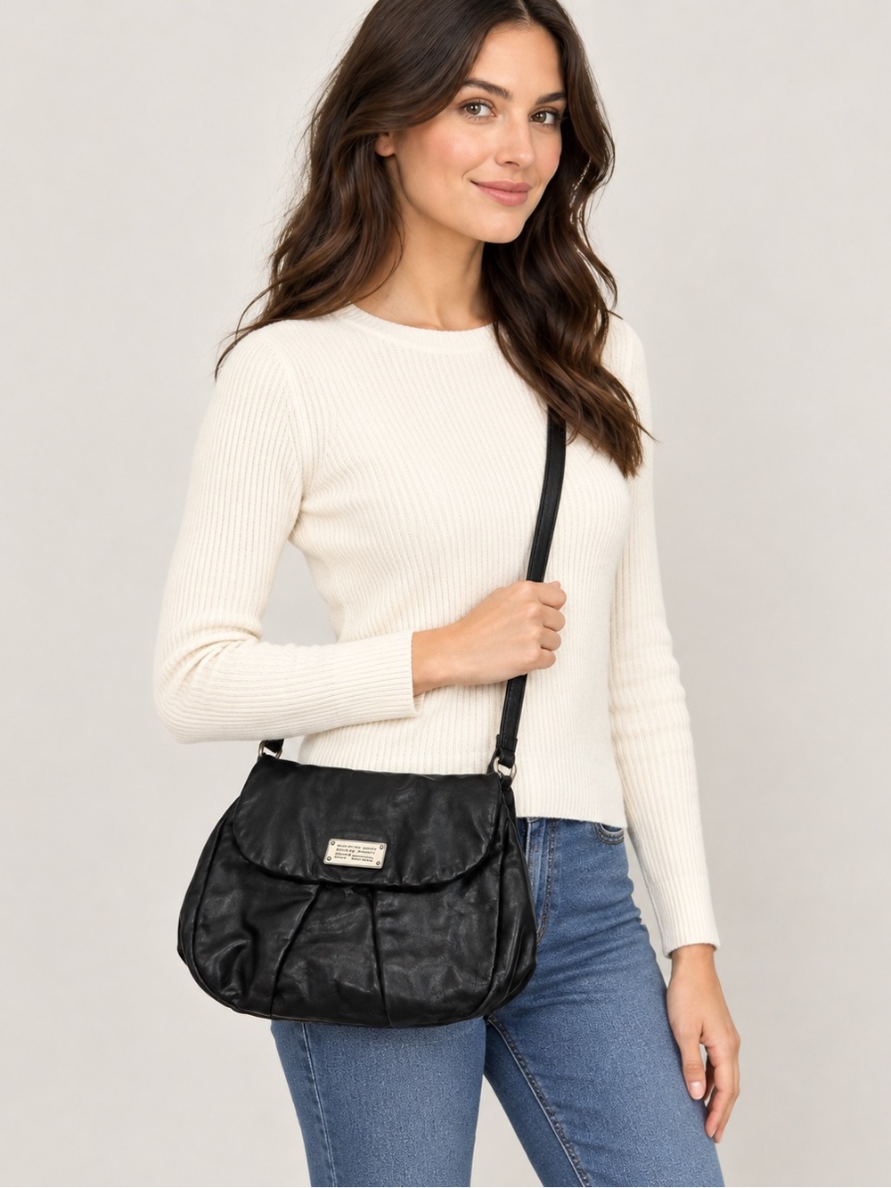 Marc by Marc Jacobs Black Leather Crossbody Shoulder Bag Pleated